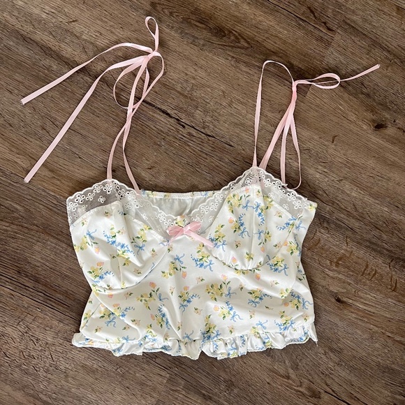 For Love And Lemons Tops - Ribbon Tie Floral Cami